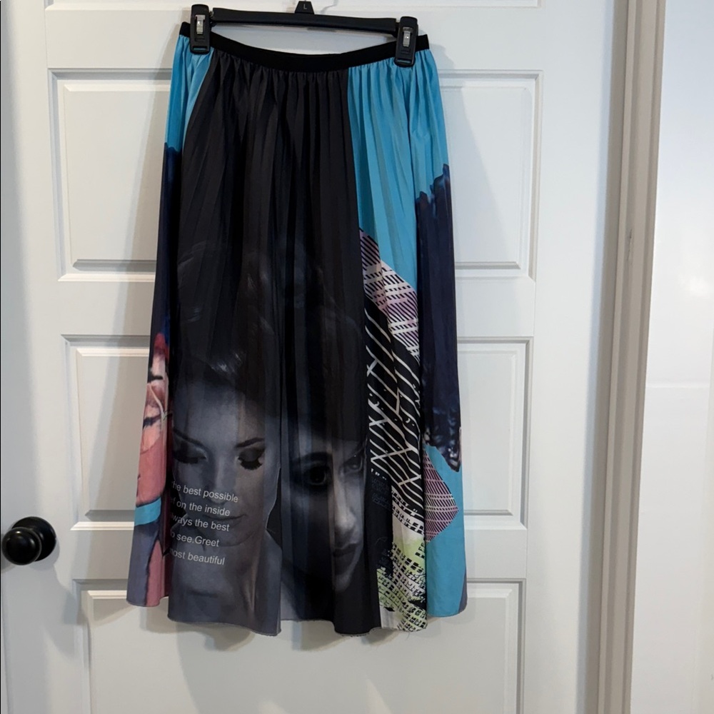 ThusFar Women's Graffiti Pleated Elastic Waist A-Line Swing Midi Skirt large - Picture 1 of 10